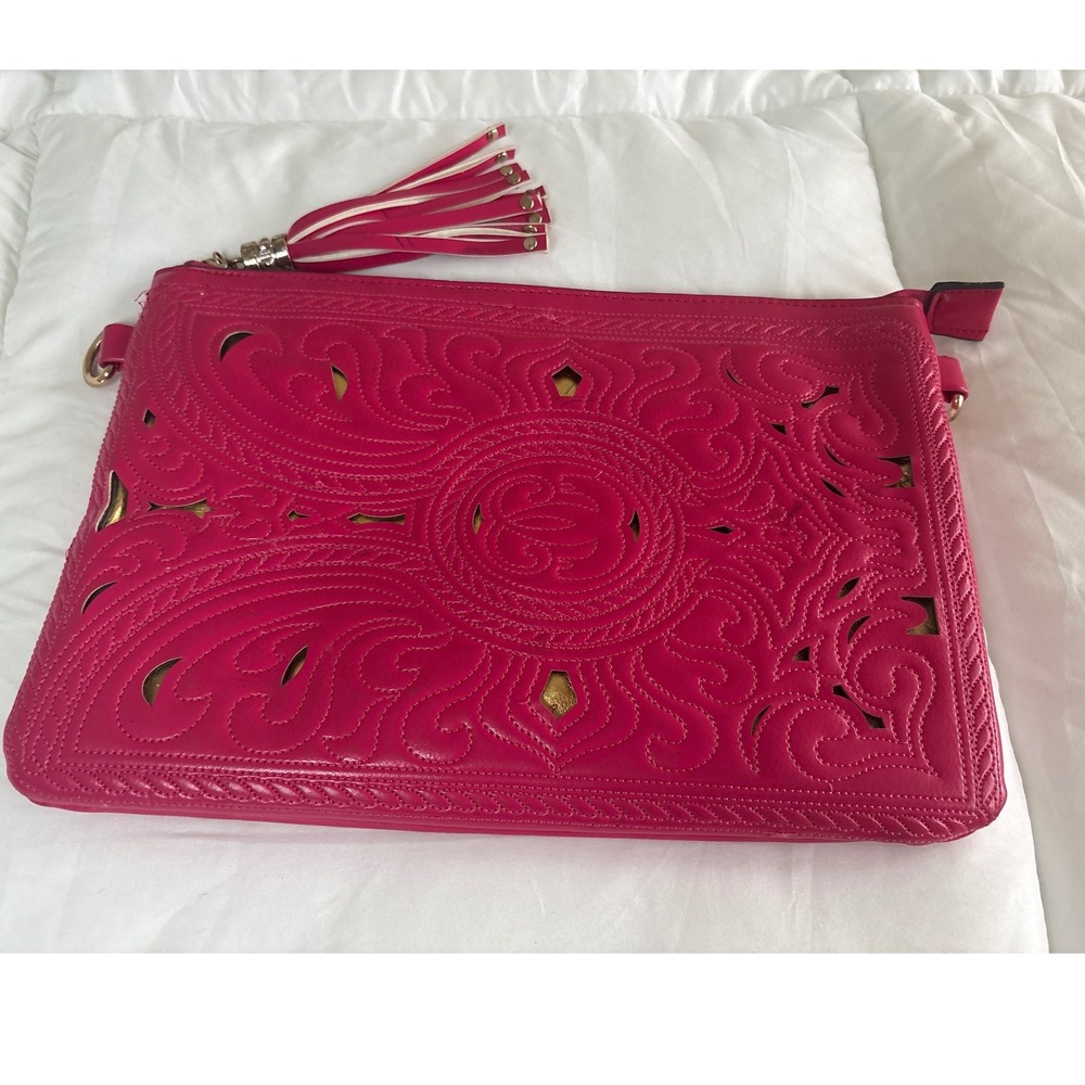 Victoria Leland Designs VLD Hot Pink Laser Cut Filigree Tassel Clutch Bag